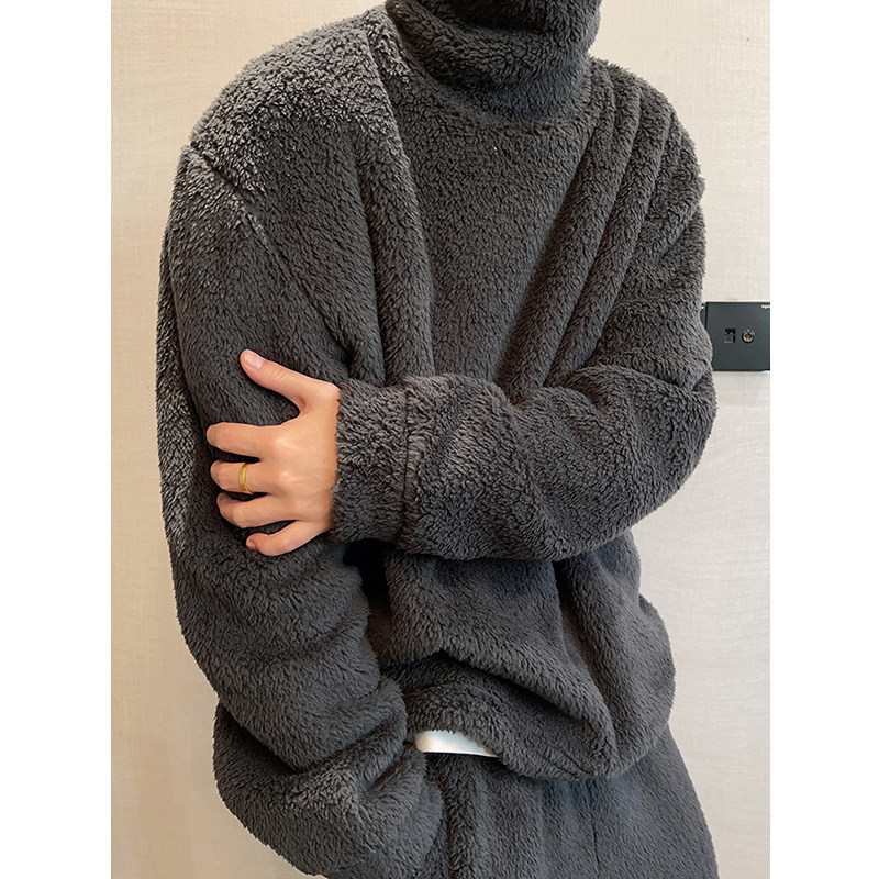 炭灰色双面绒保暖高领卫衣