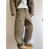 复古保暖纯色加厚菱格绗棉工装 棉裤 男直筒裤 dannyandzee冬季 长裤
