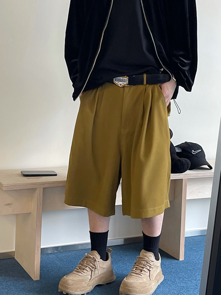 DANNYANDEE SUMMER RETRO VERSATILE GINGER SLOUCHY BIG SHORTS CROPPED MID PANTS MENS CULOTTES
