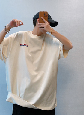 dannyandzee夏季潮牌复古275g棉小字母LOGO印花半袖体恤男短袖T恤