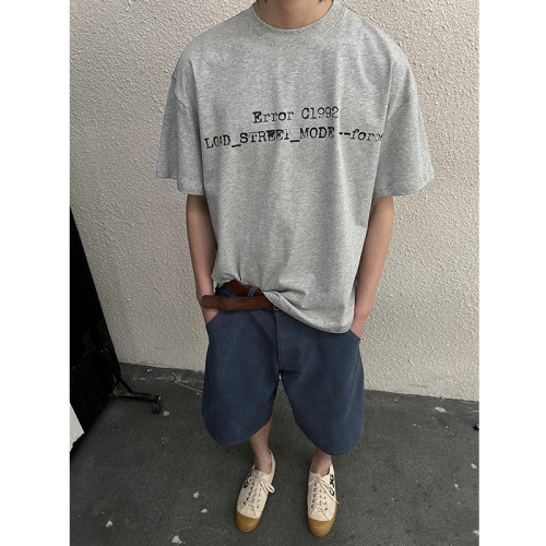 dannyandzee夏季复古百搭宽松220克重代码字母印花做旧短袖T恤男