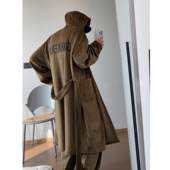 睡袍浴袍长款 dannyandzee冬季 复古军绿色连帽丝绒风衣款 厚外套男