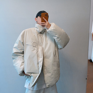 dannyandzee冬季复古百搭宽松廓形纯色90白鸭绒羽绒服厚外套男INS