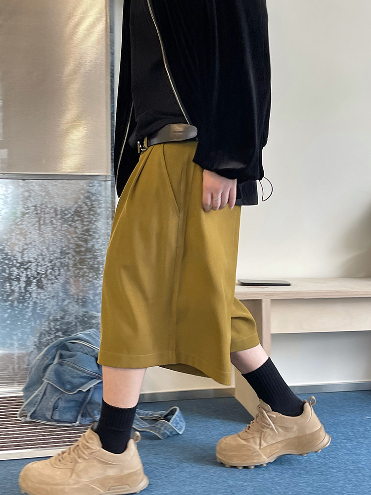 DANNYANDEE SUMMER RETRO VERSATILE GINGER SLOUCHY BIG SHORTS CROPPED MID PANTS MENS CULOTTES