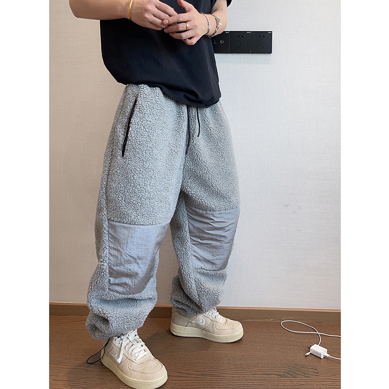 浅灰色保暖颗粒绒厚裤子