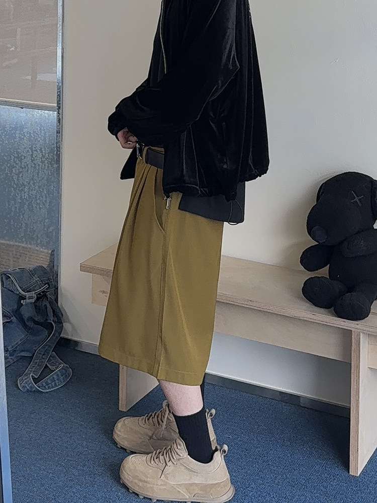 DANNYANDEE SUMMER RETRO VERSATILE GINGER SLOUCHY BIG SHORTS CROPPED MID PANTS MENS CULOTTES