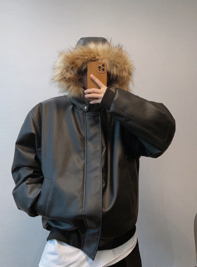 夹棉加厚保暖可脱卸毛领皮棉衣