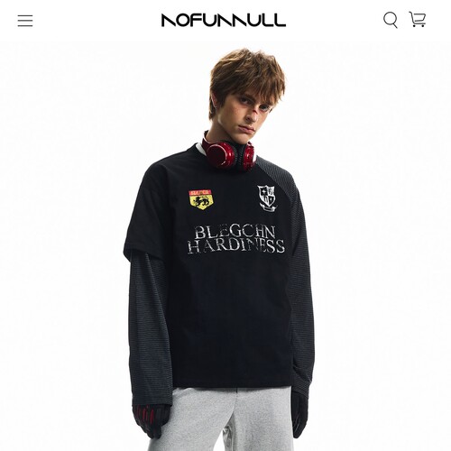 NOFUNNUL美式复古不对称条纹长袖