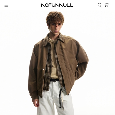 NOFUNNULL美式格纹翻领拼接外套