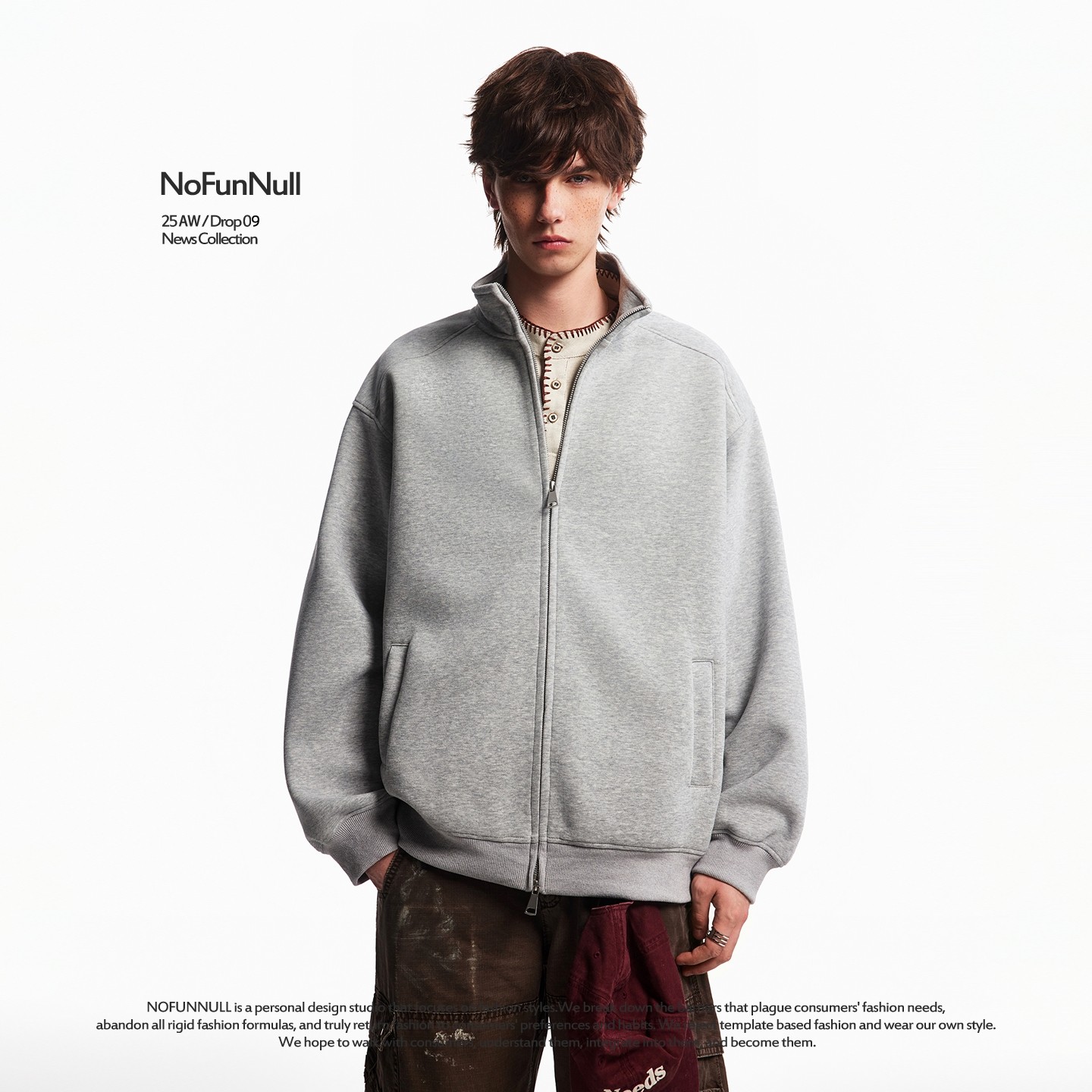 NOFUNNULL 美式重磅纯色立领开衫夹克春季男女宽松休闲卫衣外套潮,男装,夹克,淘宝优惠券,粉丝福利购,淘宝优惠卷