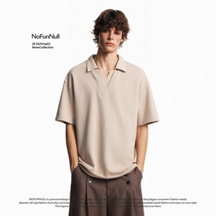 男夏季 NOFUNNULL 短袖 cleanfit双v领POLO衫 设计感假两件T恤潮 美式