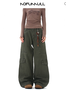 NOFUNNULL美式复古多口袋工装休闲裤男直筒街头vintage垂感裤子潮