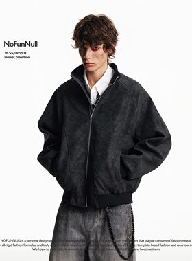 NOFUNNULL 美式复古休闲PU皮衣夹克春季男女结构机车上衣宽松外套