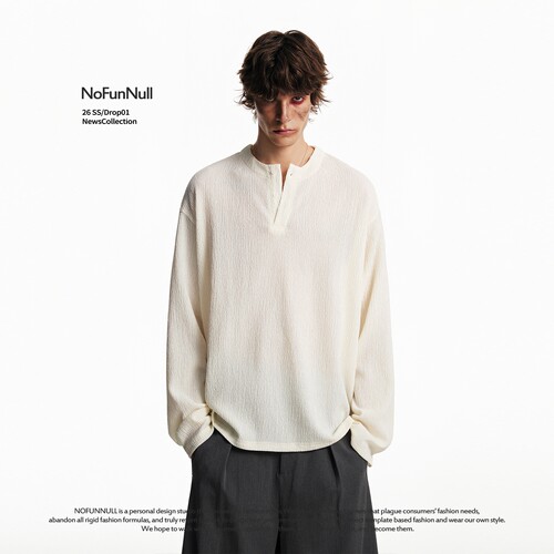 NOFUNNULL老钱风亨利领长袖T恤潮
