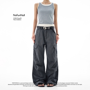 裤 NOFUNNULL 美式 高街vibe多口袋工装 男秋宽松阔腿直筒休闲伞兵裤