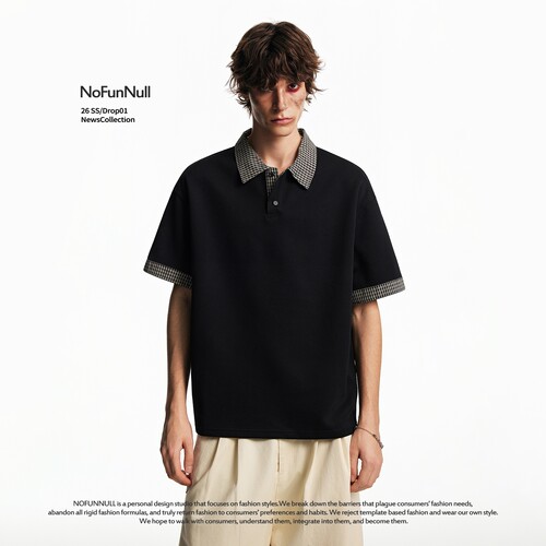 NOFUNNULL假两件格子拼接POLO衫