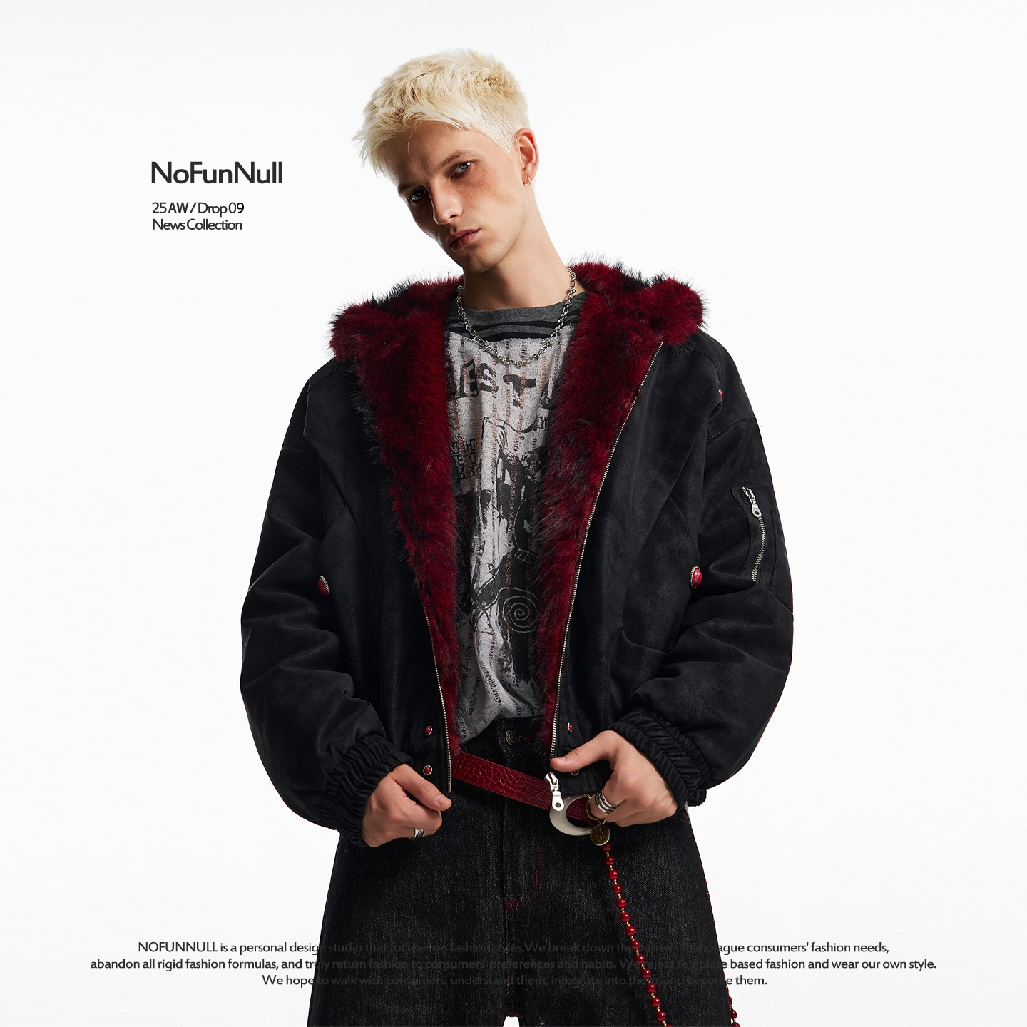 NOFUNNULL美式毛领座山雕棉服潮