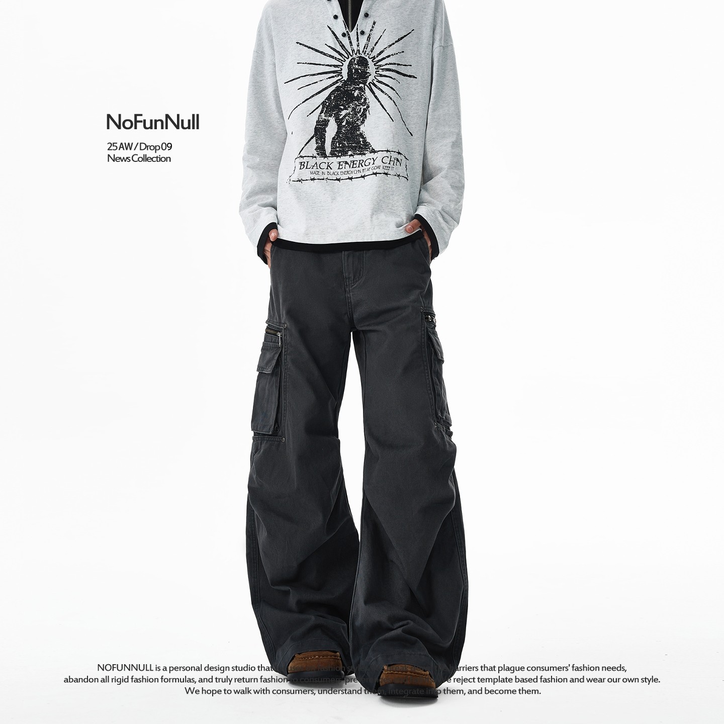 NOFUNNULL 美式复古多口袋褶皱工装裤男宽松直筒阔腿拖地休闲裤女,男装,休闲裤,淘宝优惠券,粉丝福利购,淘宝优惠卷