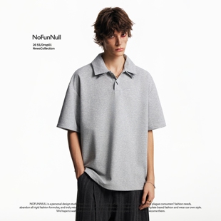 NOFUNNULL夏季 结构翻领拼接POLO衫 短袖 男女重磅空气层百搭T恤 美式