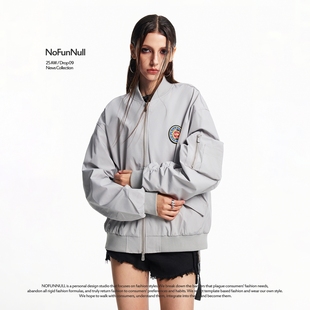 潮牌短宽boxy棒球服外套 复古徽章飞行夹克男女秋季 NOFUNNULL 美式