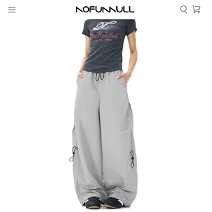 复古直筒休闲裤 NOFUNNULL 春季 美式 男户外潮牌机能风褶皱抽绳长裤