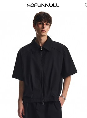 NOFUNNULL 美式cleanfit垫肩双拉链短袖衬衫男夏季宽松抗皱衬衣潮