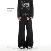 美式 复古压皱原牛立体猫须牛仔裤 男女春季 NOFUNNULL 垂坠微喇长裤