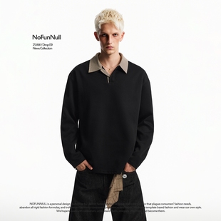 上衣 cleanfit高质polo衫 NOFUNNULL千鸟格翻领拼接长袖 T恤男秋美式