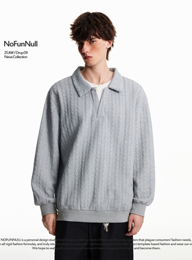 NOFUNNULL假两件肌理感套头翻领卫衣秋季男女宽松长袖POLO领T恤潮