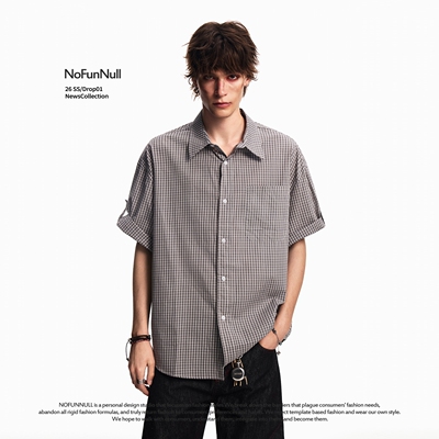 NOFUNNULL美式休闲撞色翻领衬衫