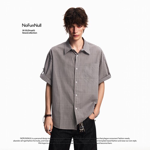 NOFUNNULL美式休闲撞色翻领衬衫