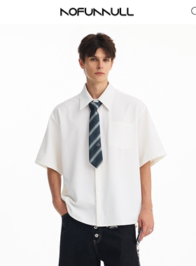 NOFUNNULL 夏季美式复古纯色短袖衬衫男雅痞高级感宽松休闲衬衣女