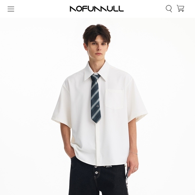 NOFUNNULL夏季美式纯色短袖衬衫
