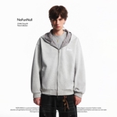 NOFUNNULL 男重磅宽松小狗刺绣外套 卫衣春季 美式 撞色格子拼接开衫