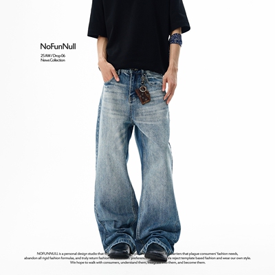 NOFUNNULL美式复古猫须A字牛仔裤