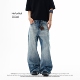 男cleanfit宽松垂坠直筒长裤 NOFUNNULL美式 复古自然猫须A字牛仔裤