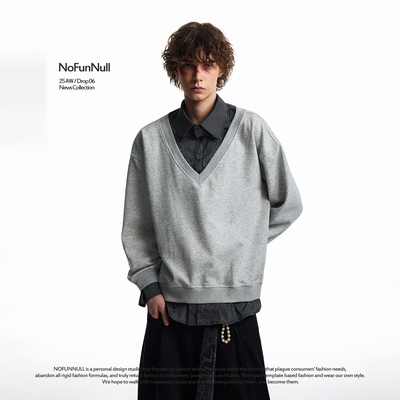 NOFUNNULL假两件格纹衬衫领卫衣