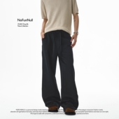 NOFUNNULL美式 潮 宽松运动直筒A字裤 cleanfit纯色休闲卫裤 男女秋季