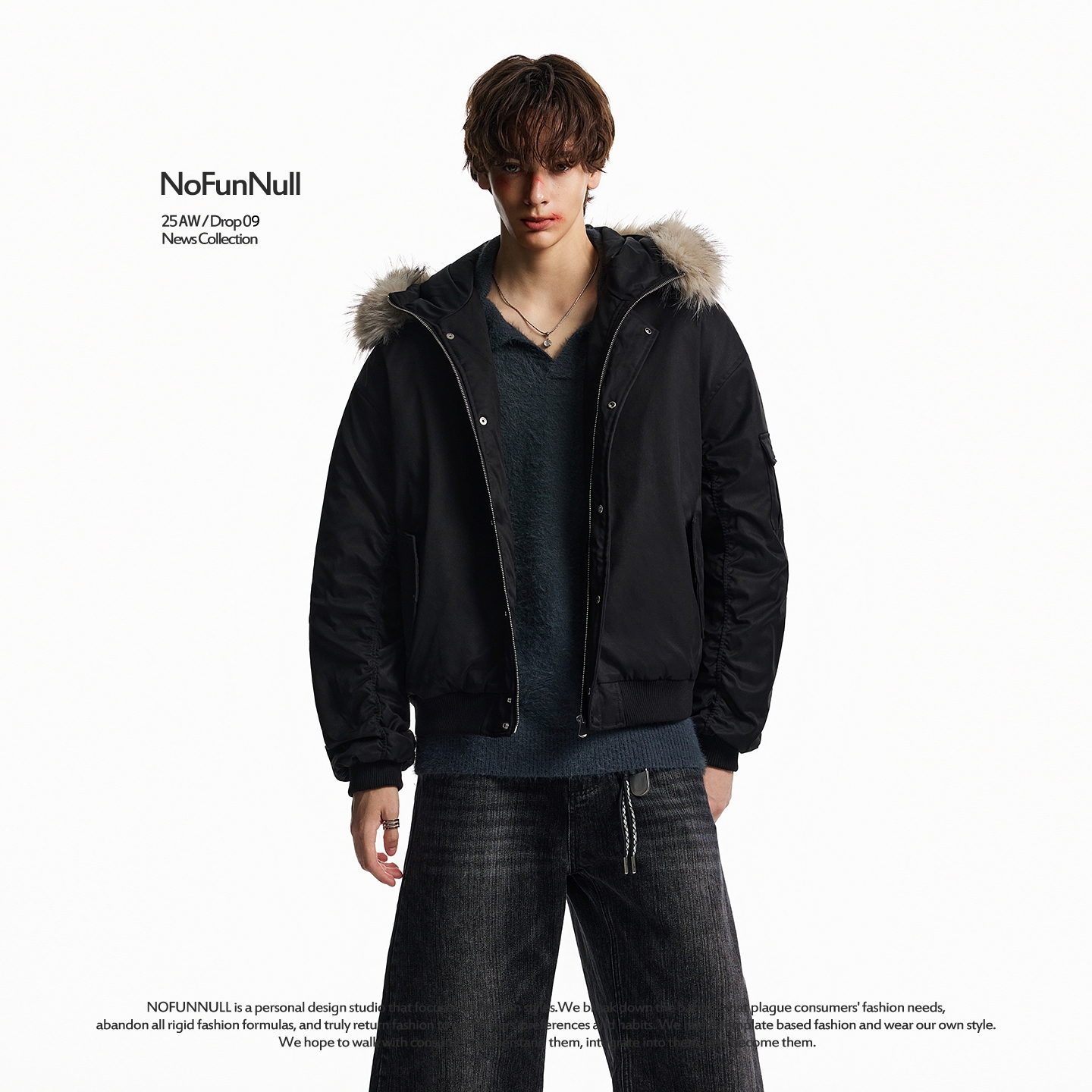 NOFUNNULL美式重磅毛领连帽棉衣