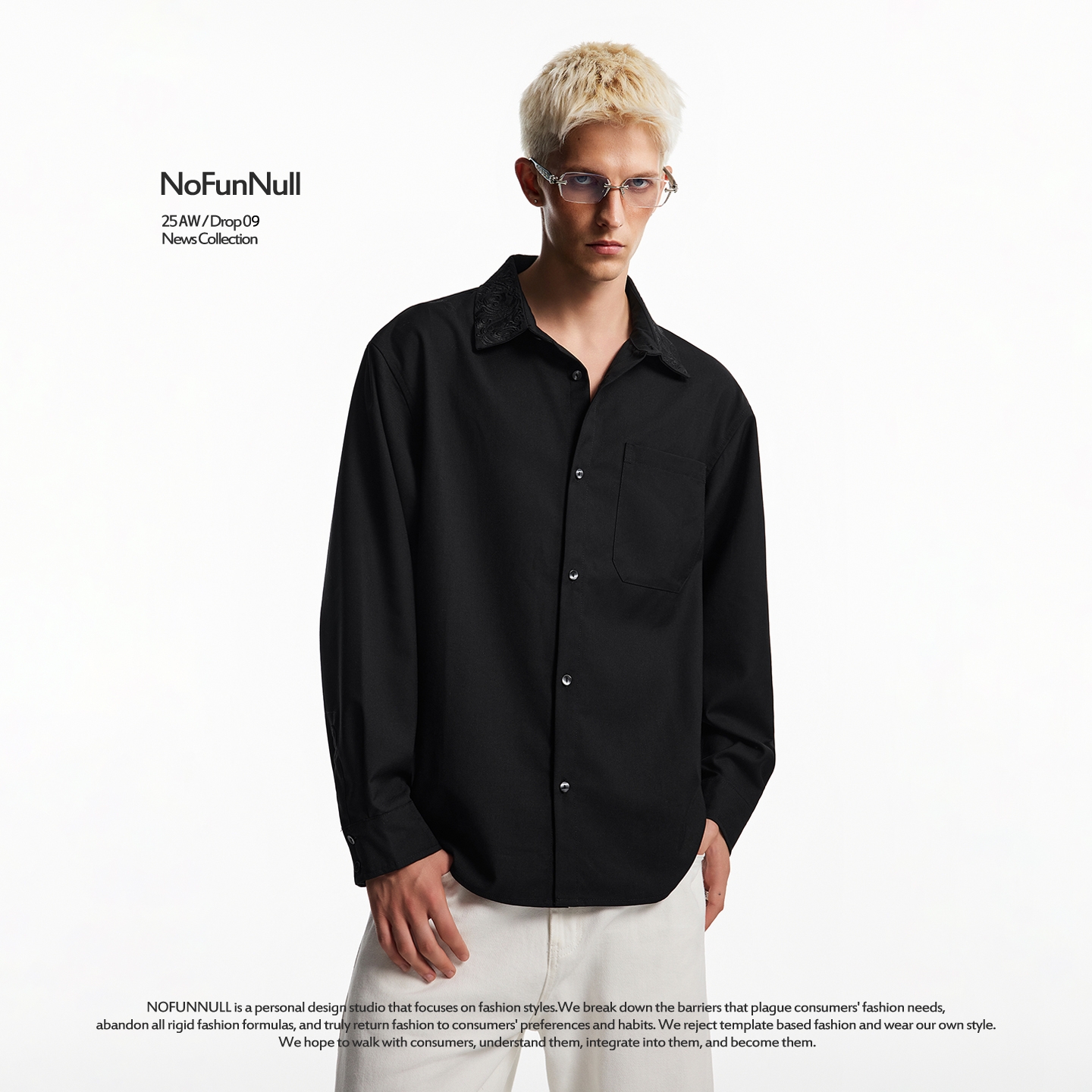 NOFUNNULL极简中性风刺绣衬衫潮