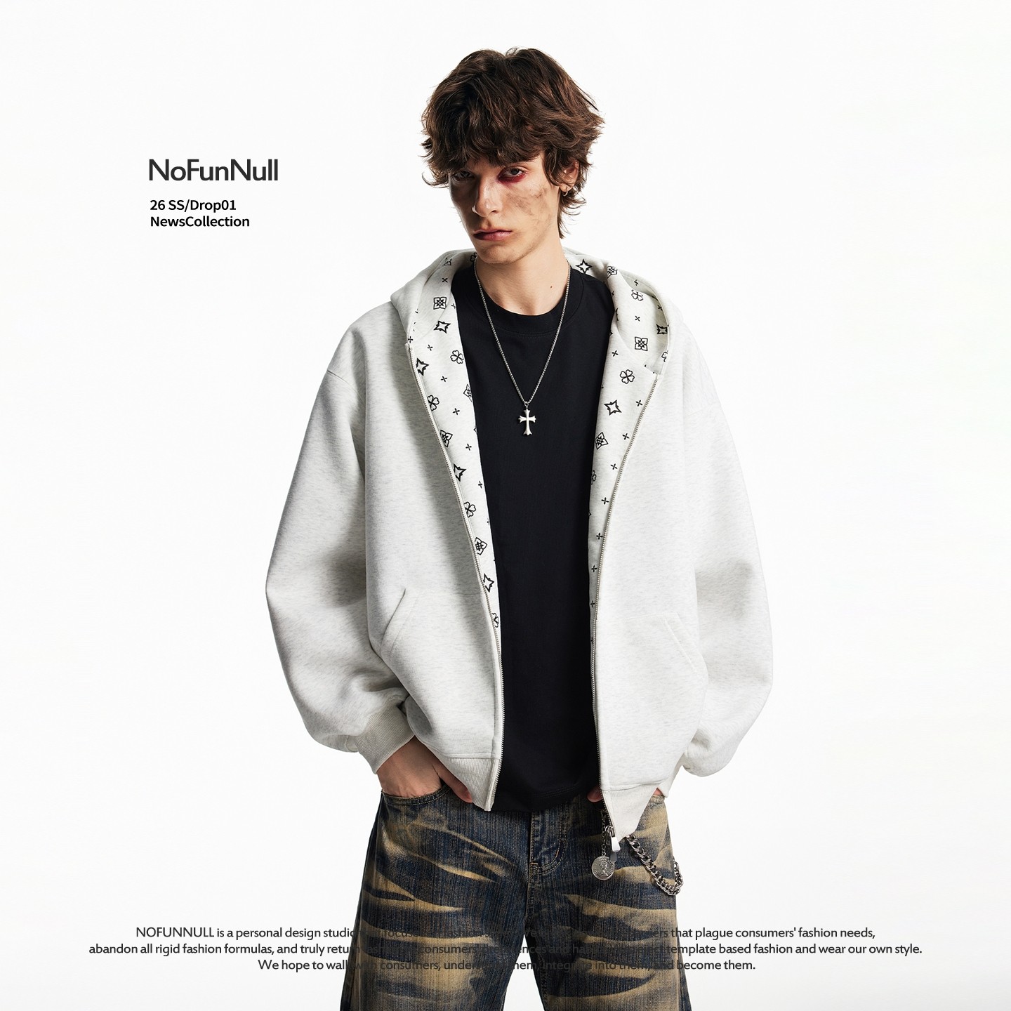 NOFUNNULL 美式印花连帽卫衣春季男女简约纯色宽松开衫上衣外套潮,男装,卫衣,淘宝优惠券,粉丝福利购,淘宝优惠卷