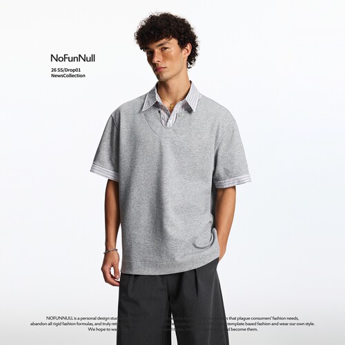 NOFUNNULL假两件条纹拼接POLO衫