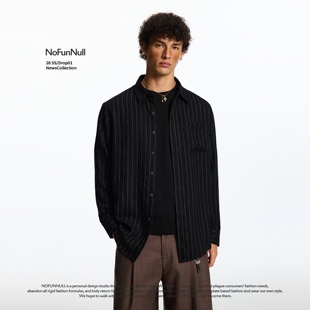 NOFUNNULL 老钱风亚麻竖条纹衬衫 男女春季 松弛感休闲通勤衬衣 美式