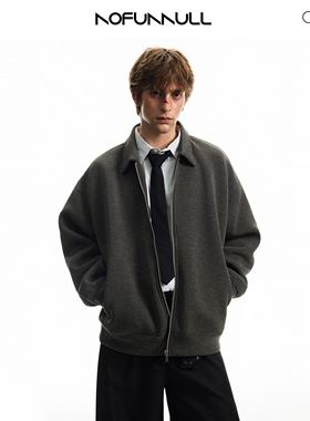 NOFUNNULL 春季重磅空气层开衫卫衣男美式复古宽松翻领情侣外套潮