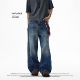 NOFUNNULL 男女秋cleanfit垂感拖地阔腿裤 美式 复古猫须水洗牛仔裤
