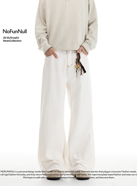 NOFUNNULL 美式cleanfit白色原牛牛仔裤春季男女纯棉宽松直筒裤潮