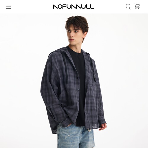 NOFUNNULL物流防晒连帽格子衬衫