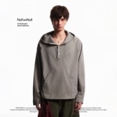 美式 复古格纹连帽长袖 衬衫 NOFUNNULL 春季 男慵懒高级感衬衣外套潮