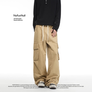 男女褶皱拼接大口袋休闲裤 NOFUNNULL 春季 裤 美式 复古纯棉直筒工装