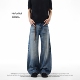NOFUNNULL美式 子 男宽松直筒拖地阔腿长裤 A字莱赛尔猫须牛仔裤 春季